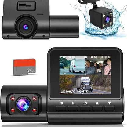 Dash Camera for Cars,1080P Full HD 3 Channel Dash Cam Front and Rear Inside, Dashcam with Night Vision with Free 32GB SD Card,Built-In 2.0'' IPS Screen,Wdr,G-Sensor,24H Parking Mode