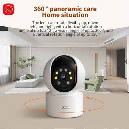 XO Smart Home Security Camera Indoor, Baby Monitor Pet Camera 360-Degree for Home Security,1080P HD Dog-Camera with Night Vision, Camera with 5/2.4 Ghz Wi-Fi Router, One-Touch Call, Smart Motion Tracking.With Wall Charger