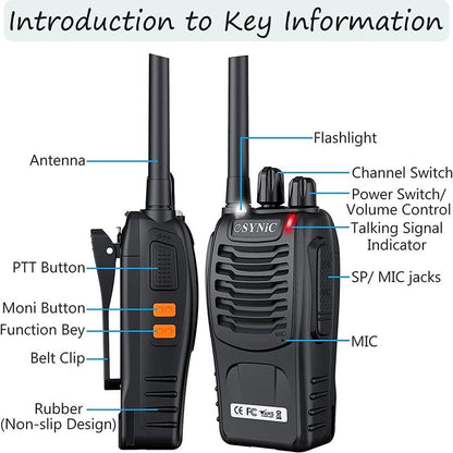 Esynic 2Pcs Professional 2 Way Radio Walkie Talkies Portable Adult Walkie Talkies Rechargeable Support 16 Channel VOX Function with Original Earpieces Perfect for Daily Use Audio Communication Mother'S Day Gift