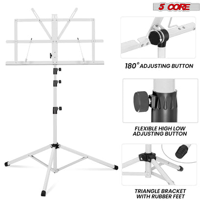 5Core Music Stand for Sheet Music Portable Tripod MUS FLD 4S WH