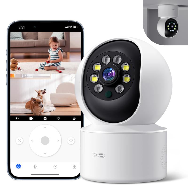 XO Smart Home Security Camera Indoor, Baby Monitor Pet Camera 360-Degree for Home Security,1080P HD Dog-Camera with Night Vision, Camera with 5/2.4 Ghz Wi-Fi Router, One-Touch Call, Smart Motion Tracking.With Wall Charger