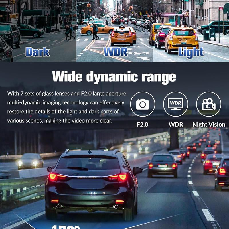 Dash Camera for Cars,1080P Full HD 3 Channel Dash Cam Front and Rear Inside, Dashcam with Night Vision with Free 32GB SD Card,Built-In 2.0'' IPS Screen,Wdr,G-Sensor,24H Parking Mode