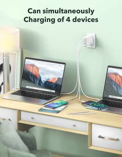 100W USB C Charger, THREEKEY 4-Port Gan Foldable Fast Charger Block with 100W 3.3FT C to C Cable, Compatible with Macbook Pro/Air,Iphone15,Laptop and More. Smartphone Cellphone Charging Mobile Electronic