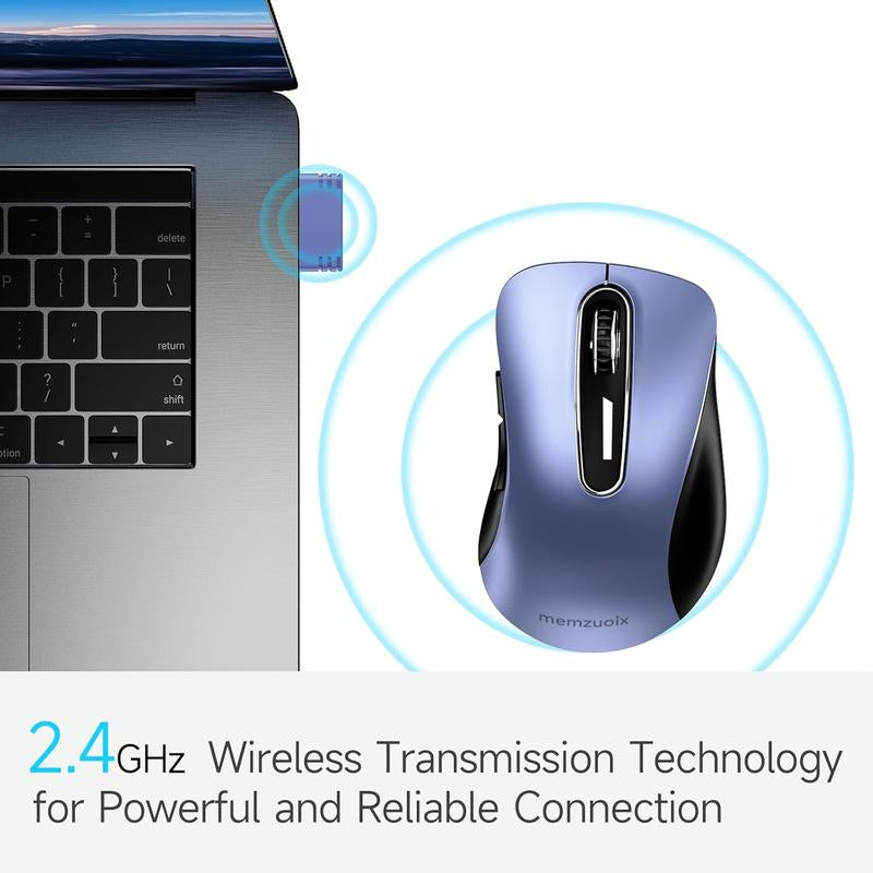 Memzuoix 2.4G Wireless Mouse, 1200 DPI Mobile Optical Cordless Mouse with USB Receiver, Portable Computer Mice for Laptop, PC, Desktop, Macbook, 5 Buttons