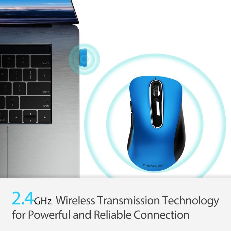 Memzuoix 2.4G Wireless Mouse, 1200 DPI Mobile Optical Cordless Mouse with USB Receiver, Portable Computer Mice for Laptop, PC, Desktop, Macbook, 5 Buttons