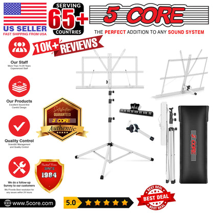 5Core Music Stand for Sheet Music Portable Tripod MUS FLD 4S WH