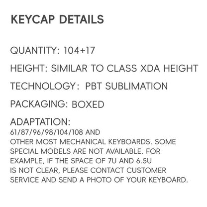 121-Key Keycap, PBT Keycap, Single-Sided Heat Transfer Keycap, Keyboard Keycap, Non-Keyboard Keycap Suitable for Most 61/87/96/98/104/108 Layout Keyboard