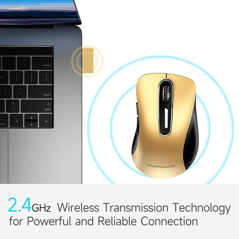 Memzuoix 2.4G Wireless Mouse, 1200 DPI Mobile Optical Cordless Mouse with USB Receiver, Portable Computer Mice for Laptop, PC, Desktop, Macbook, 5 Buttons